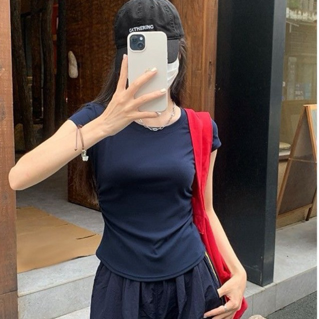 เสื้อยืดจั๊ม หุ่นเพรียวเสื้อคอกลมตัวยาวเอวจั๊มผ้าดีใส่สบาย ( GC-408)