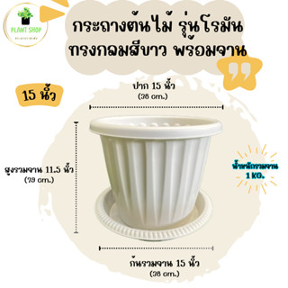 กระถางต้นไม้ รุ่นโรมัน ทรงกลมสีขาว พร้อมจาน ขนาด 15 นิ้ว