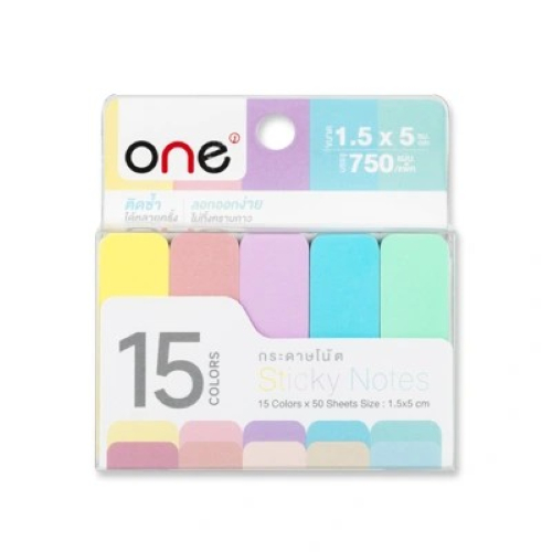 ONE กระดาษโน้ตกาวในตัว รุ่น 9528 คละสี ขนาด 1.5x5 ซม. (50แผ่น/สี)