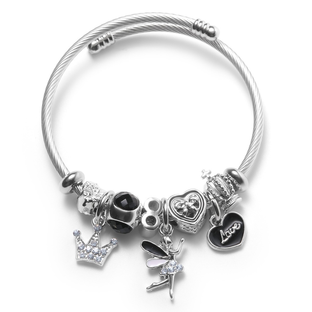 LS สร้อยข้อมือสุภาพสตรี สร้อยข้อมือแฟชั่น สร้อยข้อมือจี้สีดำ b2532