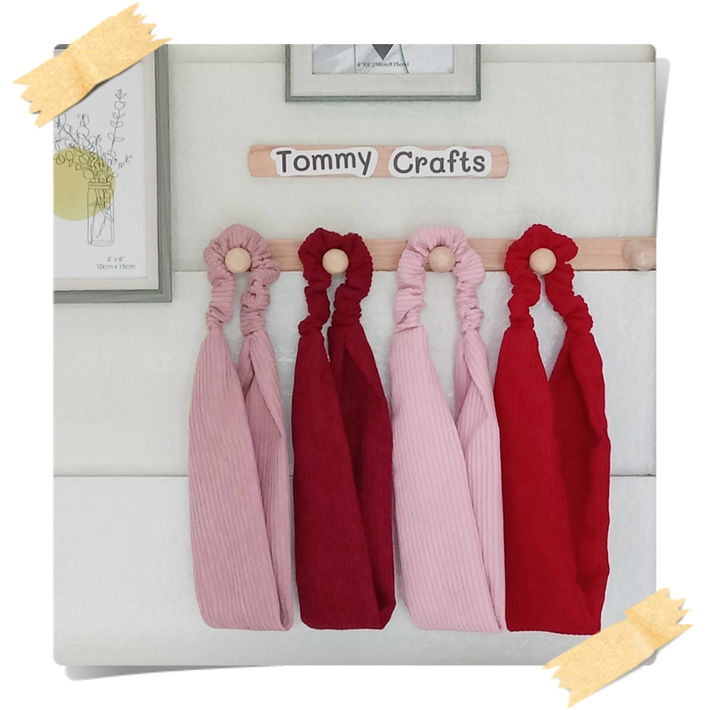 Tommy Crafts ผ้าคาดผมแบบเรียบผ้าลูกฟูก โทนสีแดง Corduroy cotton Headbands