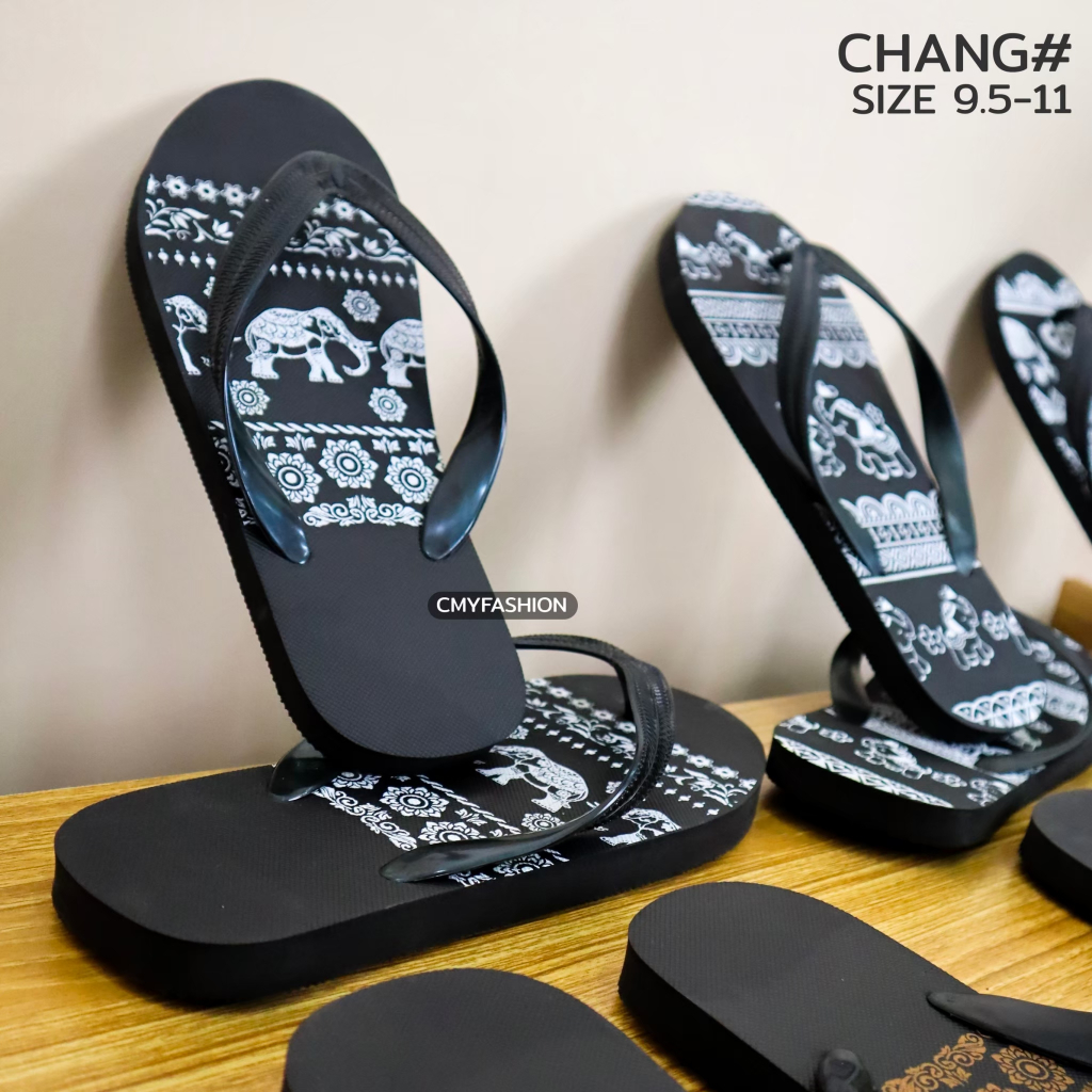 chang# รองเท้าแตะ ราคาถูก รองเท้าหูคีบ รองเท้าหูหนีบ สกรีนลายลายช้าง ลายกราฟิก คละลาย