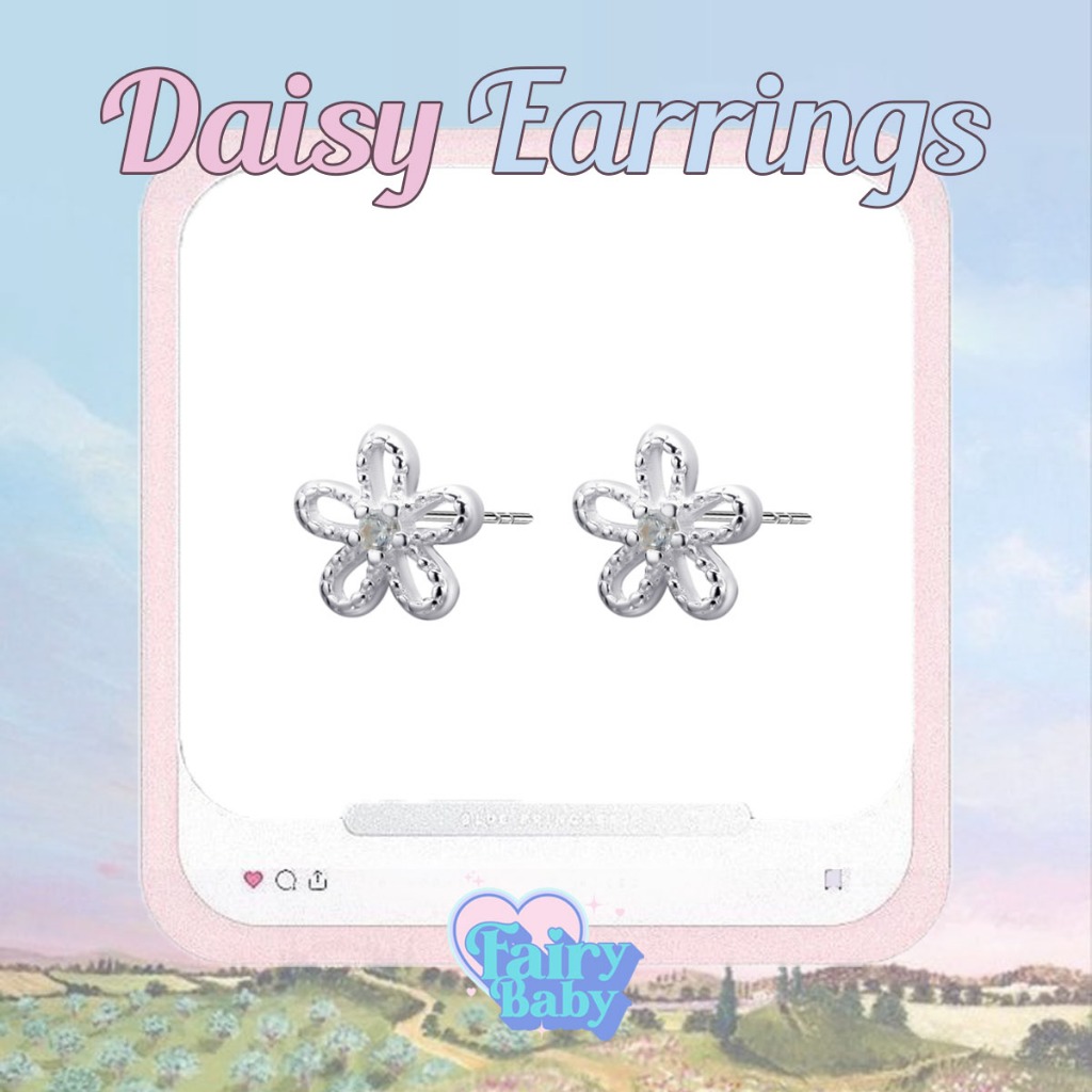 Fairybaby ต่างหู Daisy ต่างหู ตุ้มหู ลายดอกไม้ ดอกเลซี่ รูปดอกไม้เลซี่  สีเงิน 1 คู่ 2 ชิ้น เครื่องประดับ (E2-034)