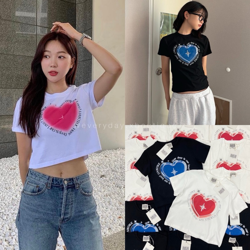 How deep is Love crop top (290฿) เสื้อครอปแขนสั้นสุดคิ้วท์ แบรนด์สุดฮิตเกาหลี คอลใหม่พิมพ์ลายหัวใจ น่ารักมาก valen