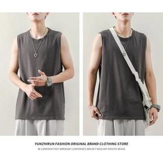 CC-30002 เสื้อกั๊กกีฬาผู้ชายทรงหลวม ผ้าใยสังเคราะห์ ใส่ออกกำลังกาย M-5XL แขนกุดสีพื้น
