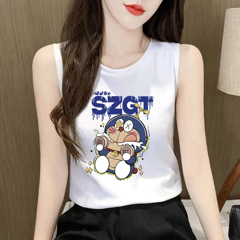 เสื้อกล้ามแขนกุด ลายโดเรม่อนกินขนม ใส่ได้ทั้งหญิงและชาย ผ้าcotton ทรงหลวม ใส่สบาย สไตล์เกาหลี B88031