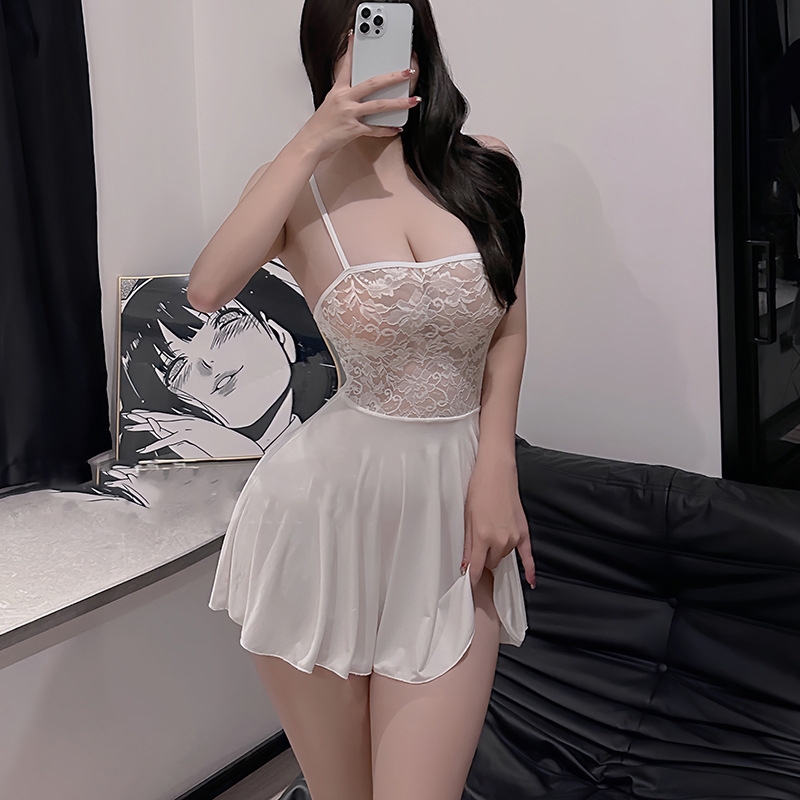 Hormones 💞💞 ชุดเดรสสายเดี่ยว ลูกไม้ฉลุ กระโปรงลูกไม้ สไตล์กระโปรงสั้น สีทึบ ระบายอากาศได้ดี ใส่สบาย พร้อมส่งจากไทย - รูปที่ 7