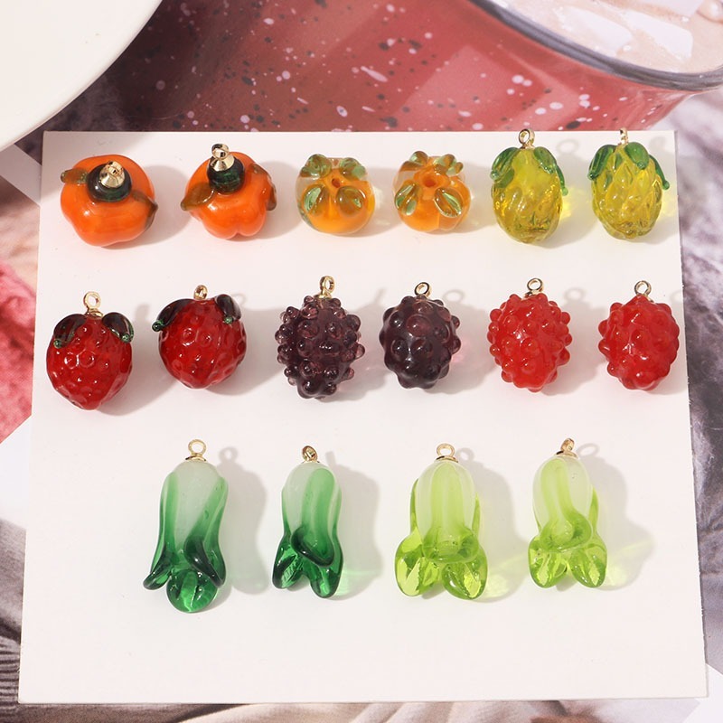 Cabbage persimmon mulberry pineapple fruit glass pendant diy handmade bracelet necklace accessories 