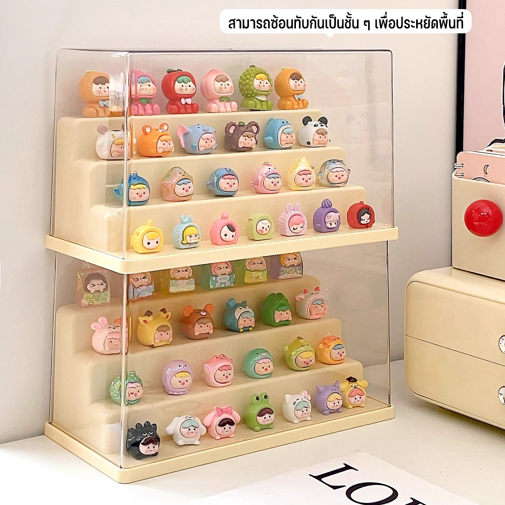 กล่องใส่โมเดล กล่องใส่ art toy กล่องใส วางซ้อนได้4 ชั้น มีสองสีให้เลือก ตุ๊กตาของสะสม ที่เก็บของสะสม popmart