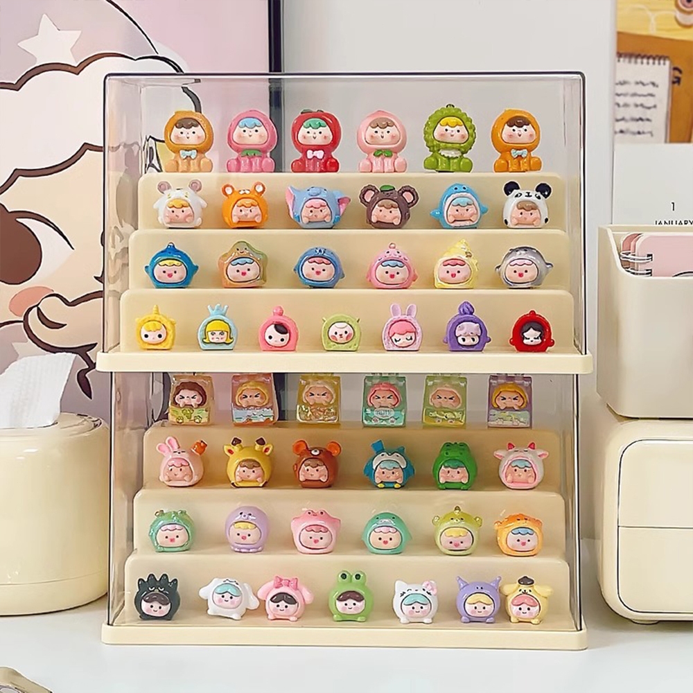 กล่องใส่โมเดล กล่องใส่ art toy กล่องใส วางซ้อนได้4 ชั้น มีสองสีให้เลือก ตุ๊กตาของสะสม ที่เก็บของสะสม popmart