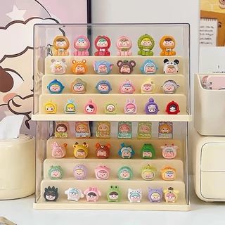 กล่องใส่โมเดล กล่องใส่ art toy กล่องใส วางซ้อนได้4 ชั้น มีสองสีให้เลือก ตุ๊กตาของสะสม ที่เก็บของสะสม Labubu COD