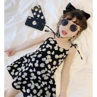 Hania Kids พร้อมส่ง ชุดเดรสสายเดี่ยวผูกเชือกได้ ลายดอกไม้ ชุดเด็กผู้หญิงน่ารัก -K3124476