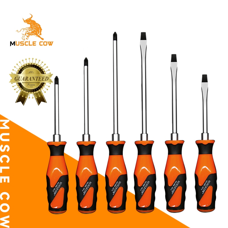MUSCLE COW ไขควงด้ามยาง ปลายแม่เหล็ก ไขควงปากแบน ไขควงปากแฉก 4in 6in 8in 3 ขนาด