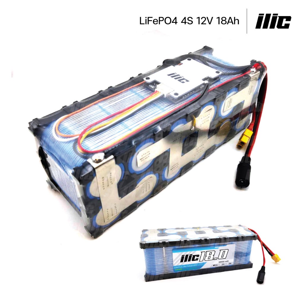 ilic แบตเตอรี่ลิเธียมฟอสเฟต LiFePO4 32650 4S 12V 18Ah ติดตั้ง BMS
