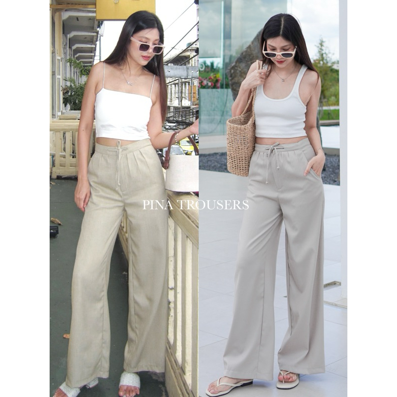 COZY CLUB. - PINA TROUSERS กางเกงขายาวเอวสูงขาบาน ทรงสวย เนื้อผ้าทิ้งตัว คุณภาพพรีเมียม