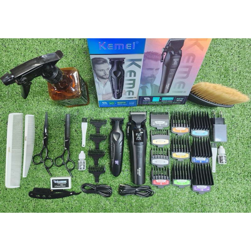 ปัตตาเลี่ยน ชุดครบเซ็ต Kemei1858+KM2269  ปัตตาเลี่ยนไร้สาย กันขอบ+แกะลาย+โกนหนวดได้ มีหน้าจอแสดงแบต 