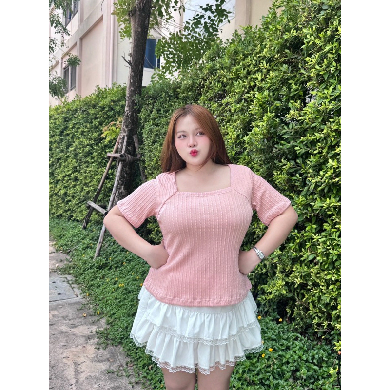 ร 47 เสื้อคอเหลี่ยมสาวอวบผ้าไหมพรมเปีย เนื้อนุ่มยืดเยอะ ใส่สบายXXL