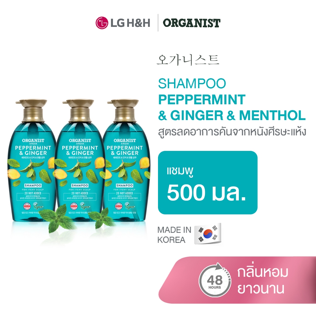 (แพ็ค3) แชมพูออกานิสท์ เปปเปอร์มิ้นต์ Elastine Organist Peppermint And Ginger Dandruff Cooling Shampoo