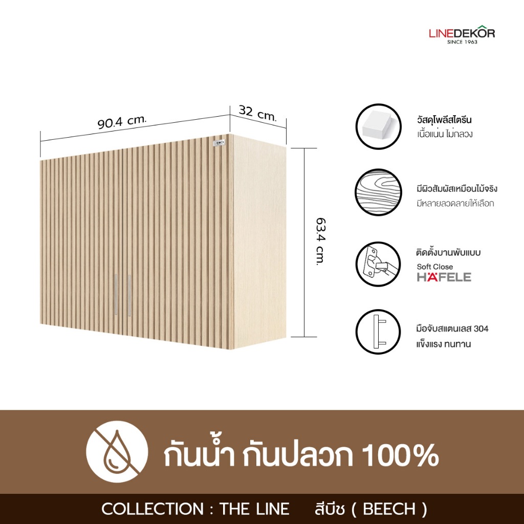 ตู้แขวนบนคู่ LINEDEKOR รุ่น THE LINE สีบีช ขนาด 90.4x63.4x32 พร้อมวงกบมือจับ
