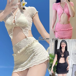 swim girlชุดว่ายน้ํา 3 ชิ้น ชุดว่ายน้ำผู้หญิง กระโปรง ผ้าแห้งเร็วบางเฉียบ พร้อมส่งที่ไทยครับ#0146