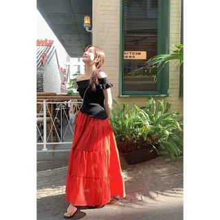 Cicishop(907)Layer Skirts กระโปรงยาวผ้าชีฟองสีพื้น ใส่สบาย สไตล์โบฮี่เมี่ยน สุดชิค