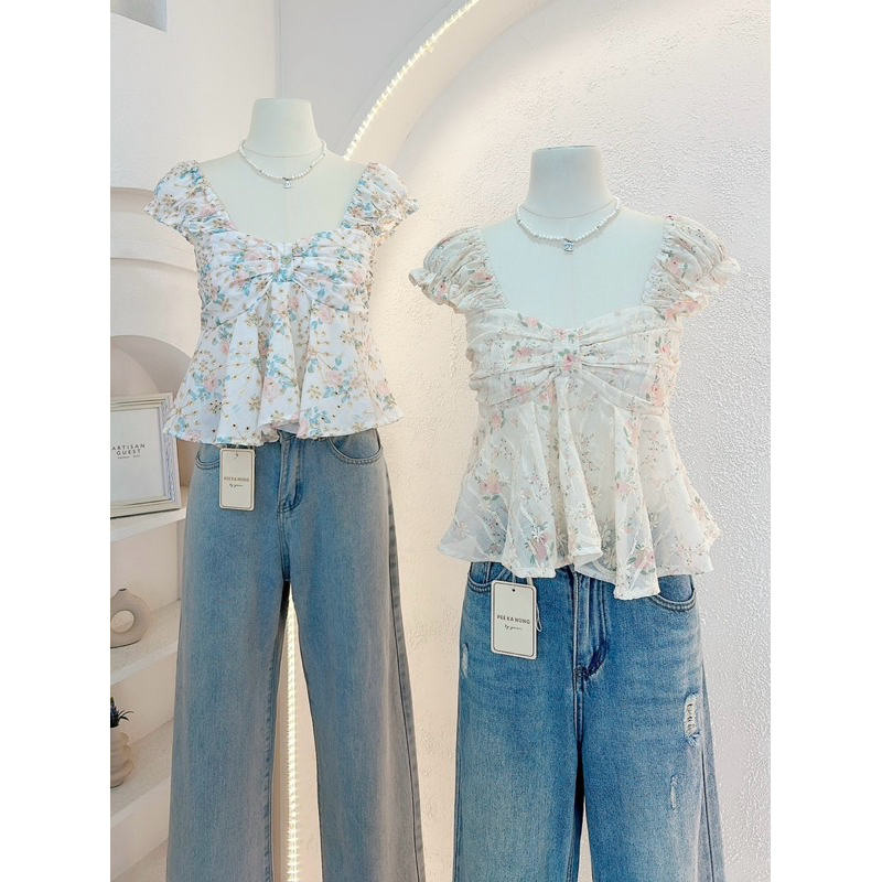 NN563 เสื้อแขนตุ๊กตาทรงโบว์  Peekanong🌷