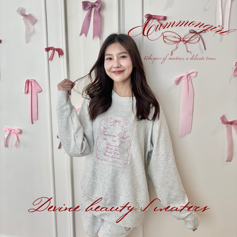 𝜗𝜚 Devine Beauty Sweaters 𝜗𝜚 เสื้อเสวตเตอร์ ปักลายโบว์ สีชมพู coquette