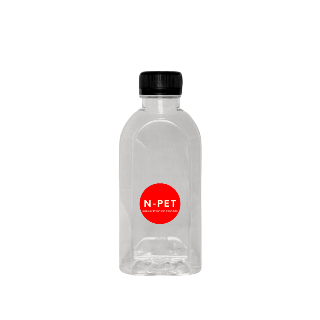 ขวดพลาสติก PET ทรงแบนโค้ง คอยาว ขนาด 250 ml.จำนวน 150 ขวด พร้อมฝาให้เลือก 10 สี