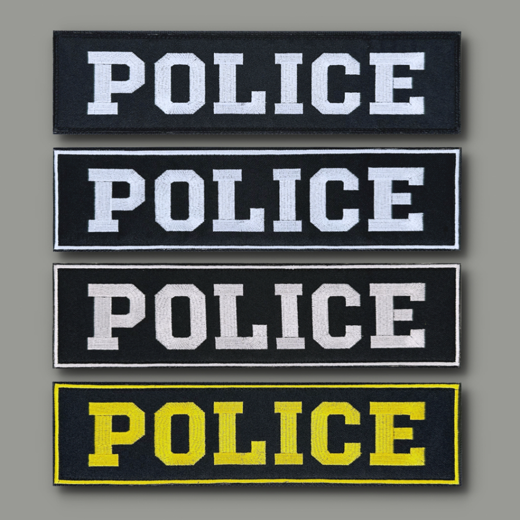 ป้ายผ้า POLICE ติดหลังเสื้อกั๊ก 7.5x28 cm (งานสต็อก พร้อมส่ง) ป้ายติดเสื้อกั๊ก เสื้อกั๊กตำรวจ