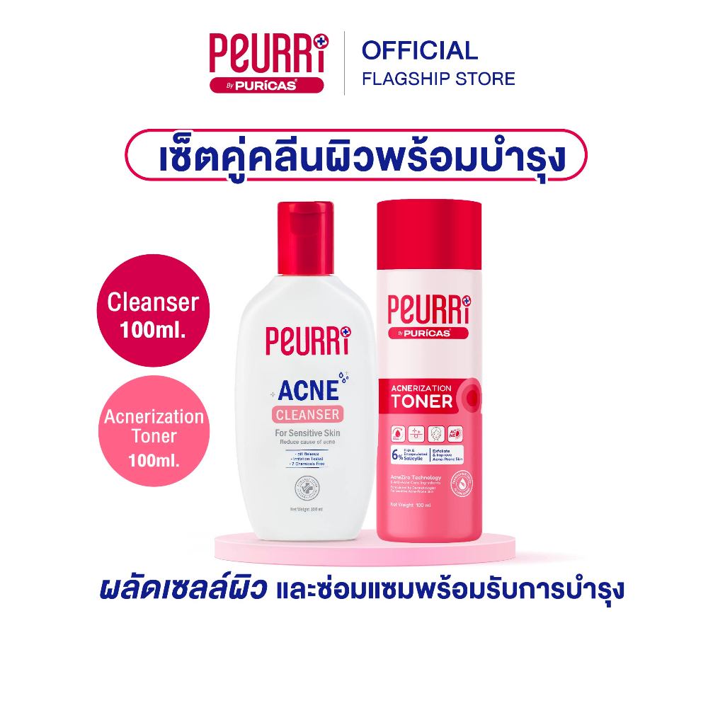 เซ็ตคู่คลีนผิวพร้อมบำรุง Acne Cleanser 100ml +Acnerization Toner 100ml