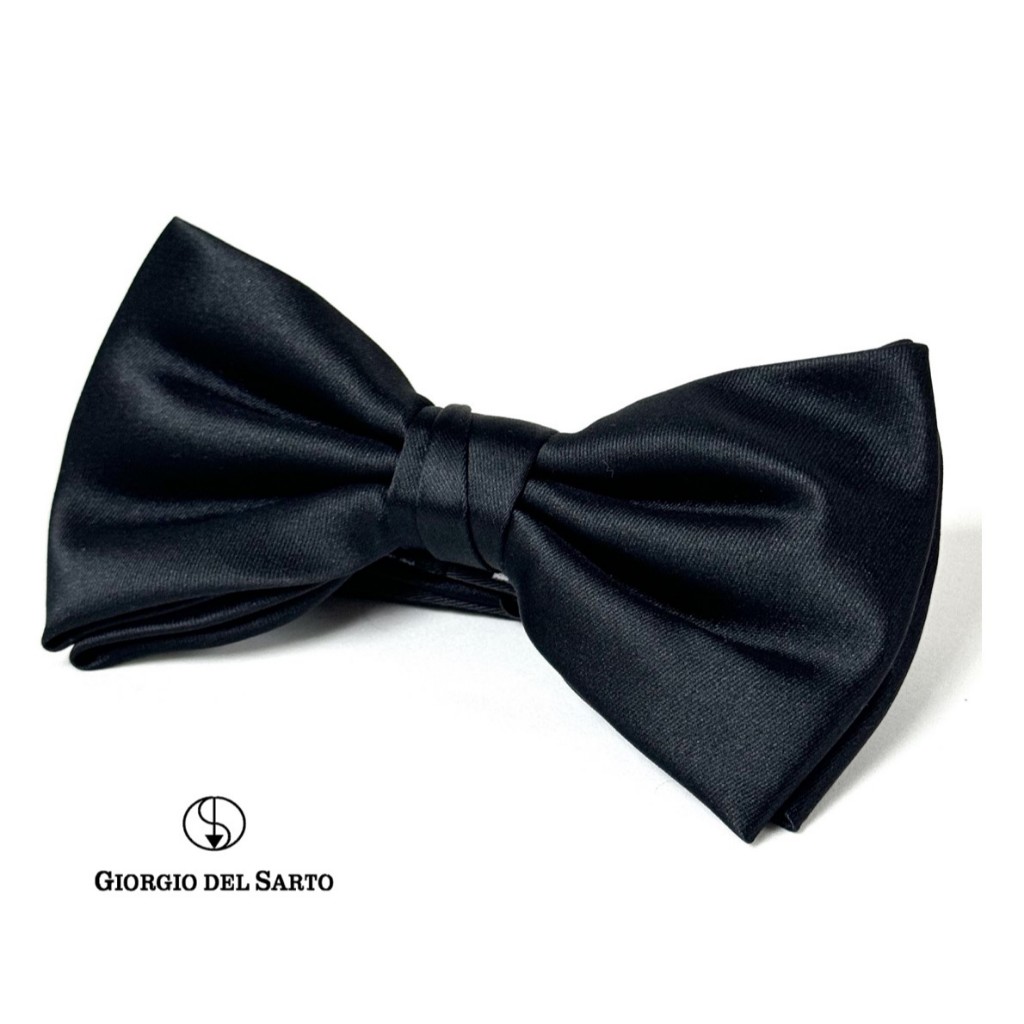 GIORGIO DEL SARTO Two-Fold Satin Black Bow Tie โบว์ไทผ้าซาตินสองจีบสีดำ