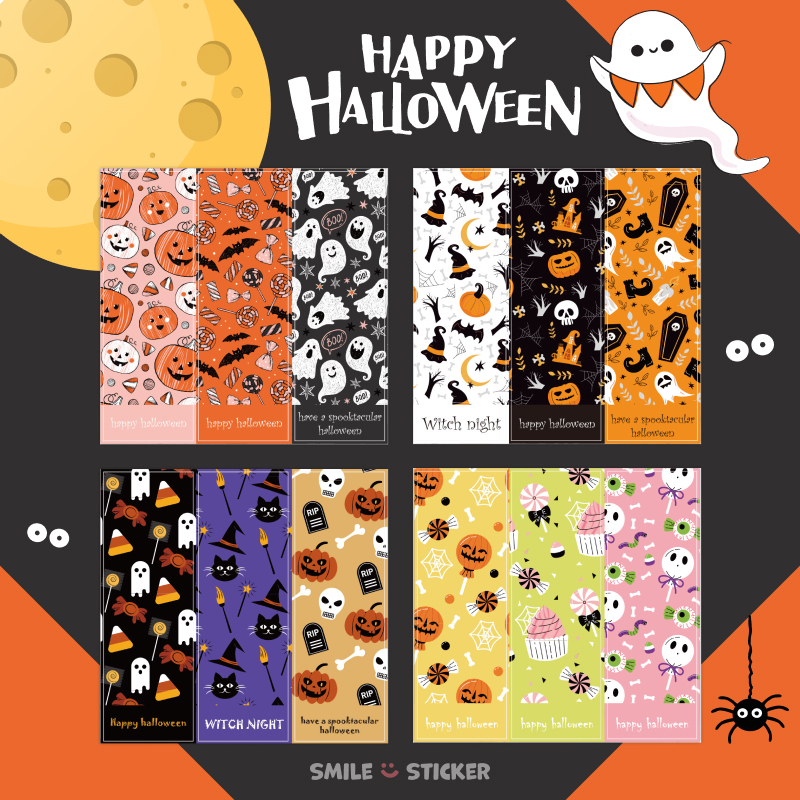 [พร้อมส่ง] สติ๊กเกอร์ฮาโลวีน 👻 Halloween Sticker 🎃 ขนาด 3x9 cm  🌒 ลายน่ารักมาก