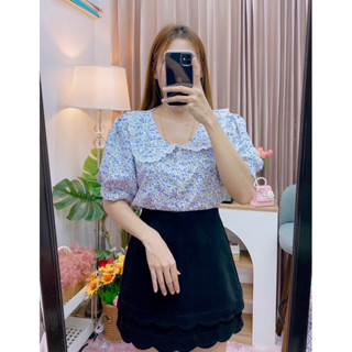 ดอกหวานเสื้อคอบัวลายดอกปกแต่งลูกไม้กระดุมจริงอก 40 ยาว 23 เน…