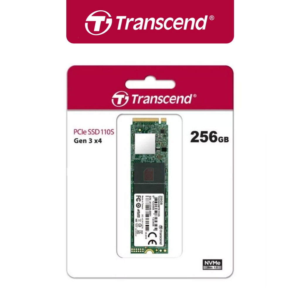 Transcend PCIe NVMe M.2 SSD 256GB Gen 3 x4 รับประกัน 5 ปี หรือรับประกันไม่เกิน100 TBW TS256GMTE110S