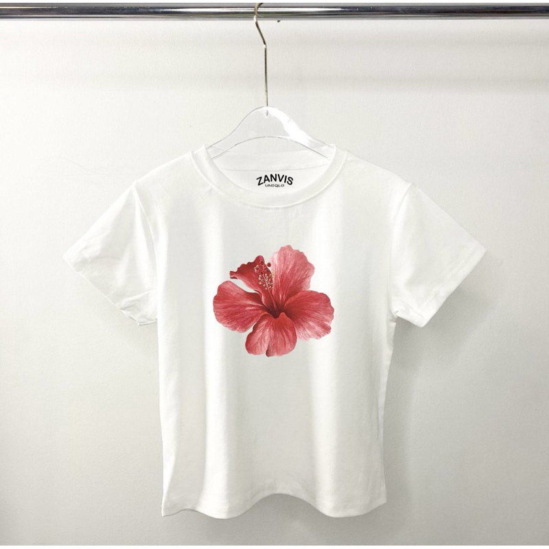 (Zanvis tee)เสื้อครอปผ้ายูนิโคล่ อก 34”เสื้อยาว 19”ตะกร้ารวมลาย( Baby tee เสื้อครอป Y2K )