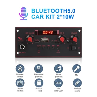 20W Amplifier DC 5V Bluetooth Decoder Board 6.5mm Microphone FM Radio TF USB Car Audio Music Player Speakers Volume Cont
