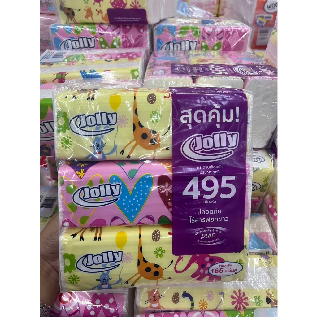 Jolly โจลี่ กระดาษเช็ดหน้าซอฟท์แพ็ก 165 แผ่น/ห่อ (x 3 ห่อ)