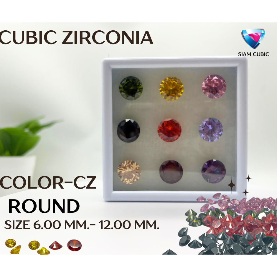 ROUND SHAPE( Size 6.00 MM.-12.00 MM.)พลอยสี - CZกลม พลอยสังเคราะห์ พลอยรัสเซีย พลอยกลม COLOR-CZ