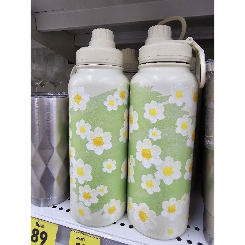 Momento lotus ขวดน้ำเก็บความเย็นขนาด 40 ออนซ์ ลาย ดอกสีเขียว