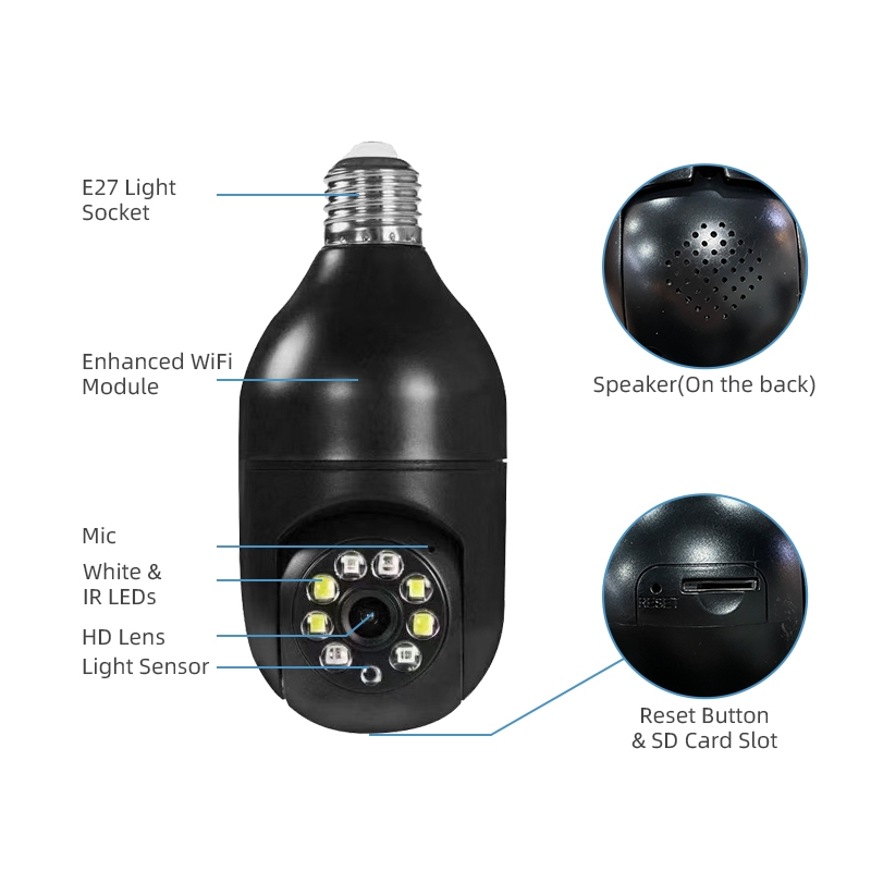 V380 Pro Q15 BULB PTZ กล้องติดตามอัตโนมัติไนท์วิชั่น 1080p กล้องวงจรปิดแบบไร้สาย IP กล้องรักษาความปลอดภัย