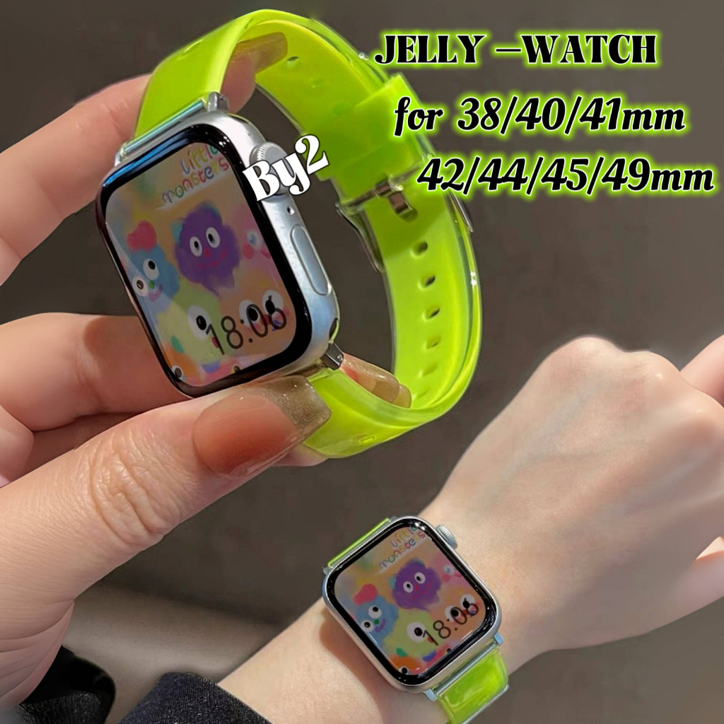 สายนาฬิกาข้อมือซิลิโคนเจลลี่ สําหรับApple Watch Ultra10 44 40 45 41 46mm สร้อยข้อมือกีฬาสำหรับ iwatch 4 5 6 SE 7 8 9 10