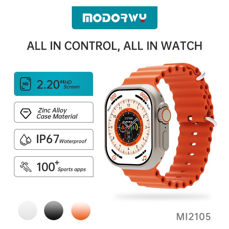 MODORWY นาฬิกาอัจฉริยะ 2.20 นิ้นาฬิกาข้อมืออิเล็กทรอนิกส์ นิ้วนาฬิกากันน้ำ IPX 67 นาฬิกายนต์ นาฬิกาข้อมือของแท้ MI2105