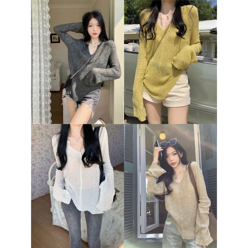 เสื้อคลุมกันแดด เสื้อเเขนยาวผู้หญิง เเบบยาว ผ้าไหมพรม ทรงหลวม ใส่เที่ยวสวยมาก #192232