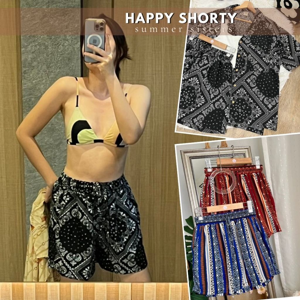 Happy shorty - กางเกงขาสั้นผ้าไหมอิตาลี ใส่สบายๆ ไม่ต้องรีด สีไม่ตก เอวรูดปรับได้จริง มีกระเป๋าทั้งสองข้าง