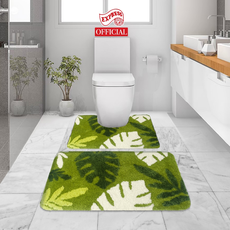 EXPRESS CARPET พรมห้องน้ำ2ชิ้น 45x70cm+ตัวU50x60cm พรมเช็ดเท้า+พรมชักโครก มีกันลื่น ซักได้