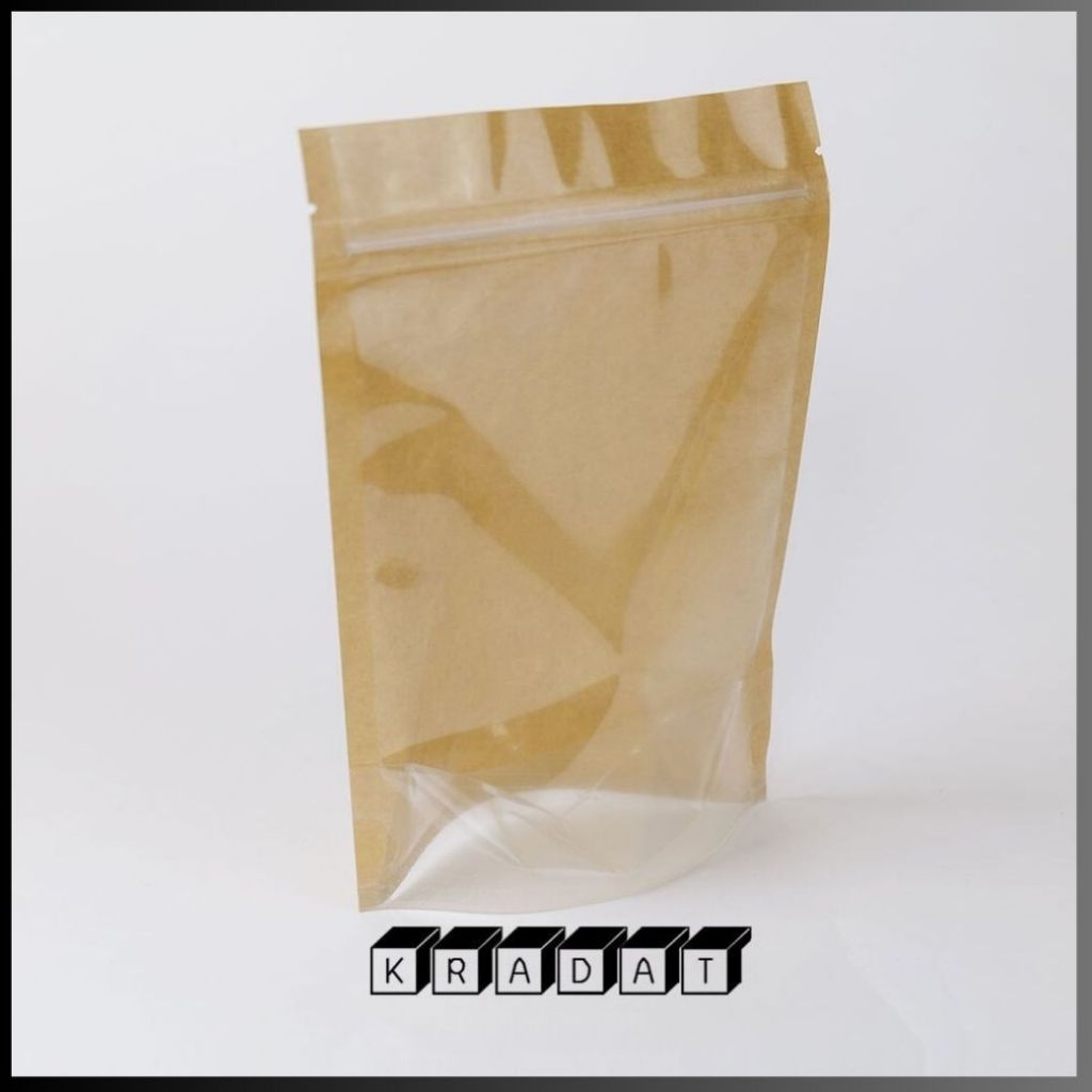 ถุงซิปล็อค ถุงคราฟท์ หน้าใส หลังกระดาษคราฟท์ สีน้ำตาล ตั้งได้ [50 ใบ] - Kradat - รูปที่ 3