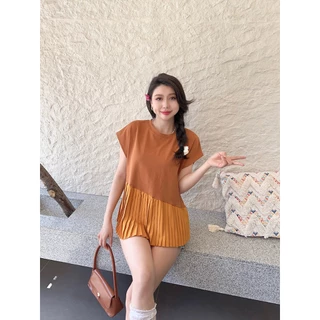 Yolanda เสื้อยืดคอกลม แต่งชายอัดจีบพรีท ผ้านุ่ม เสื้อลำลอง เสื้อแฟชั่นผู้หญิง เสื้อยืดผู้หญิง HJ3264