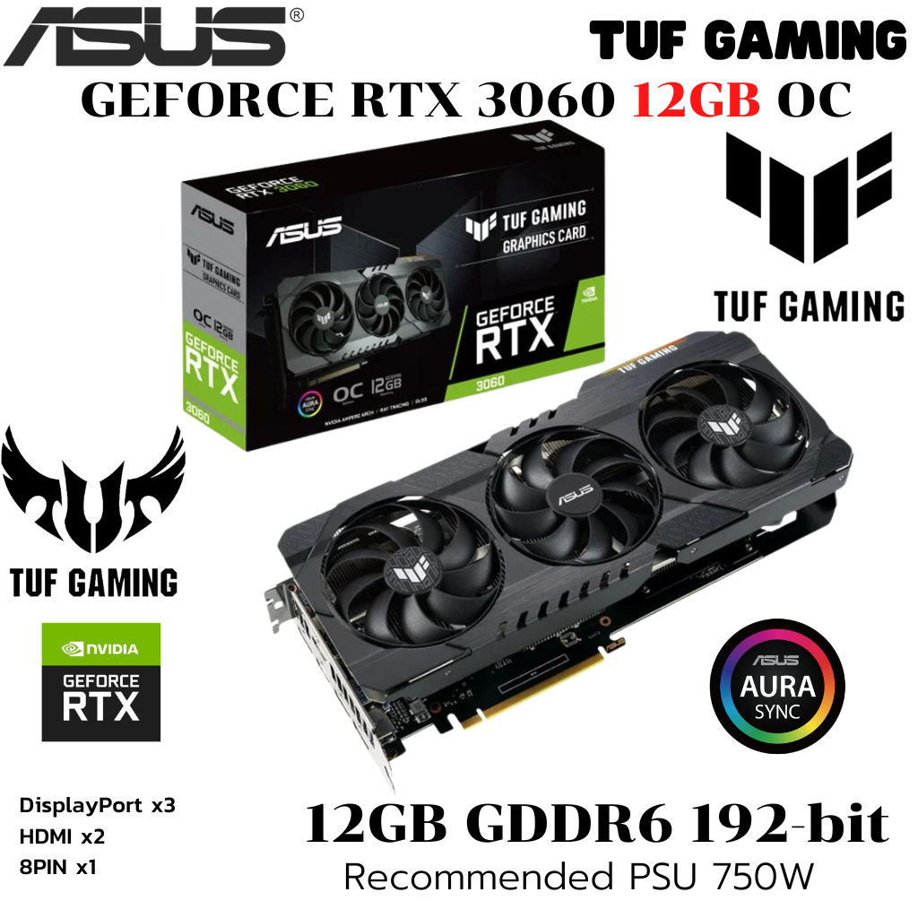 VGA (การ์ดแสดงผล) ASUS TUF RTX3060 O12G V2 GAMING - 12GB GDDR6