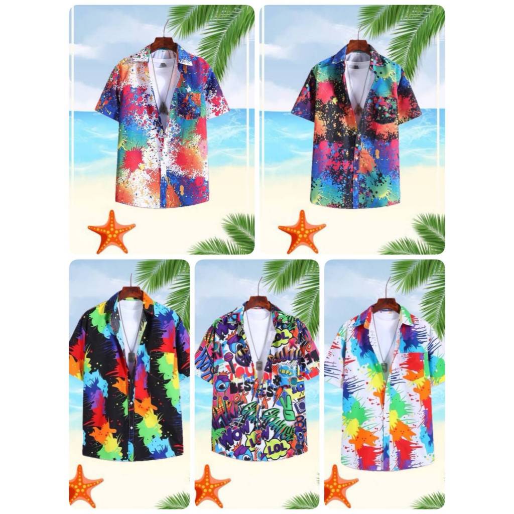 เสื้อเชิ้ต เสื้อลำลอง เสื้อฮาวาย สีคัลเลอร์ฟูล ผ้าไหมอิตลี่เนื้อนิ่ม ใสสบาย