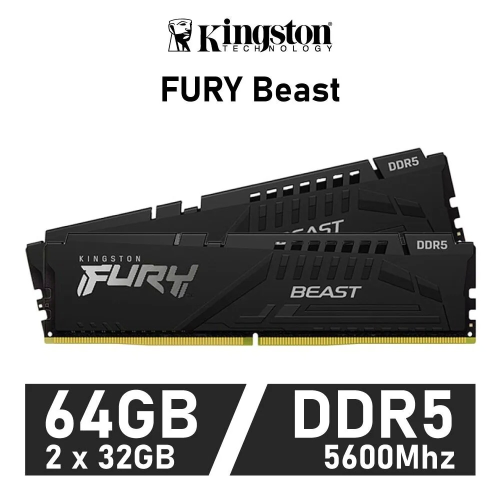 64GB (32GBX2) DDR5 5600MHz RAM (แรมพีซี) KINGSTON FURY BEAST (KF556C40BBK2-64)